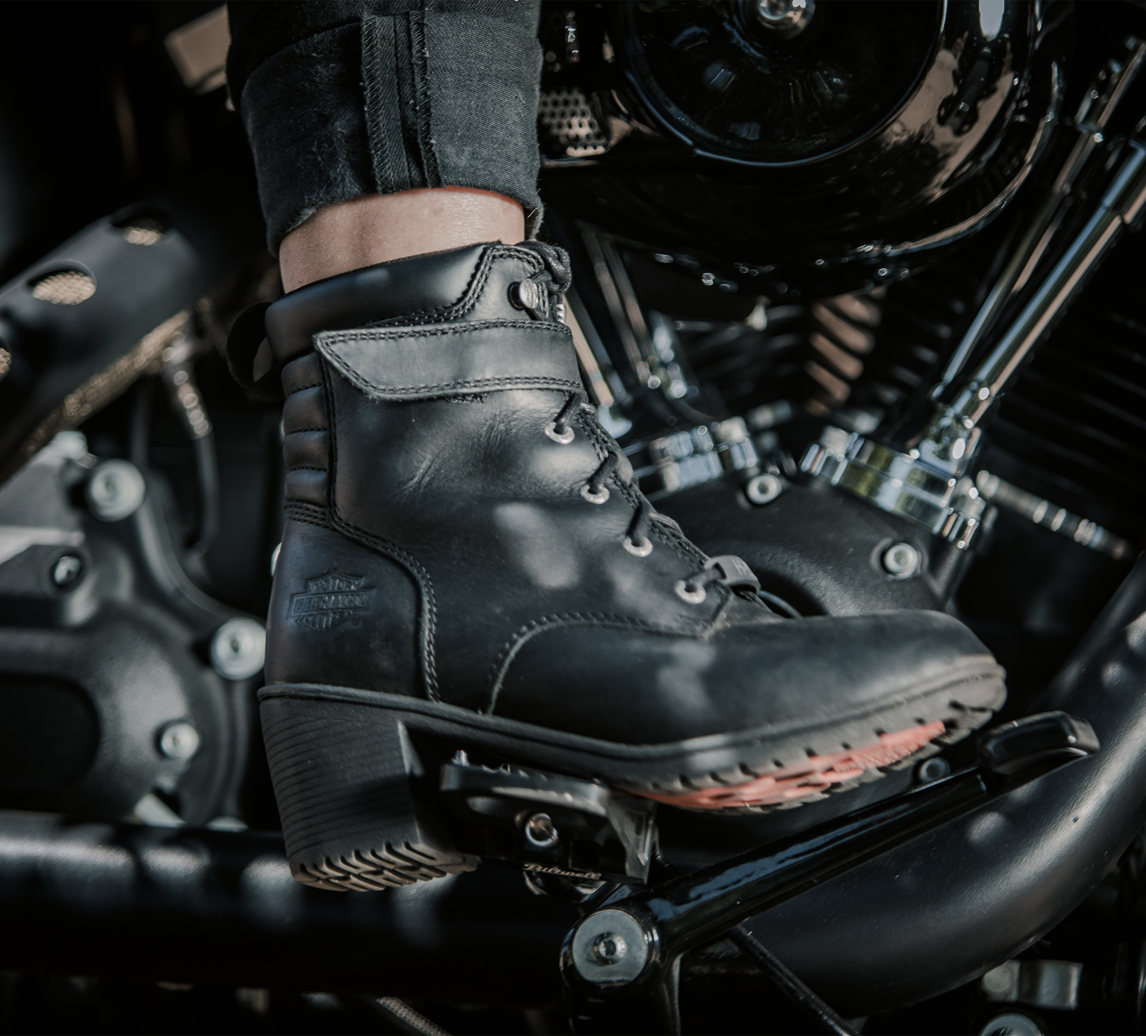 HARLEY-DAVIDSON FOOTWEAR Womens Fannin 5 Lace Motorcycle Boot Black 